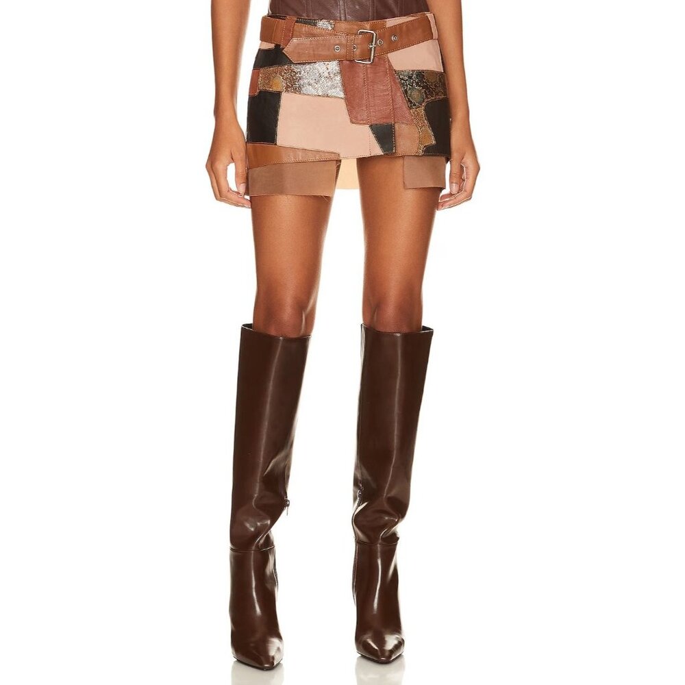 Understated Leather Vixen Skirt in Revolution Multi Tan XSmall New Womens Mini